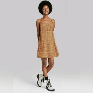 Wild Fable Black Yellow Orange Gingham Print Dress